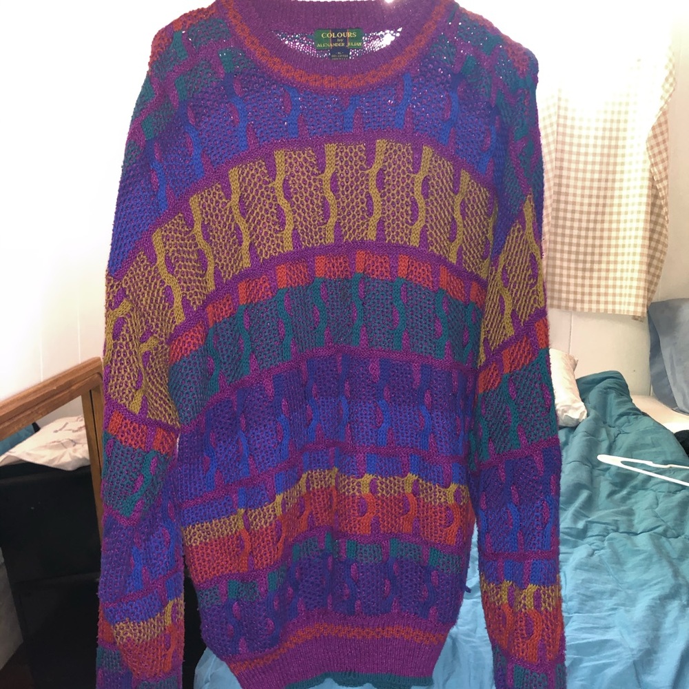 VINTAGE 80'S bright colored knit sweater XL knit